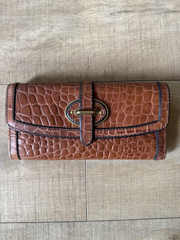 Fossil Vintage Reissue Women's Croc-Embossed Leather Continental Wallet in Brown