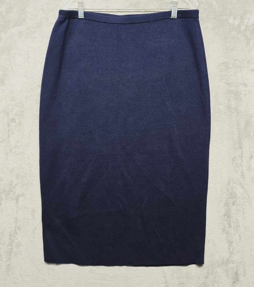 Eileen Fisher Womens Blue Silk Organic Cotton Pencil Skirt Size L