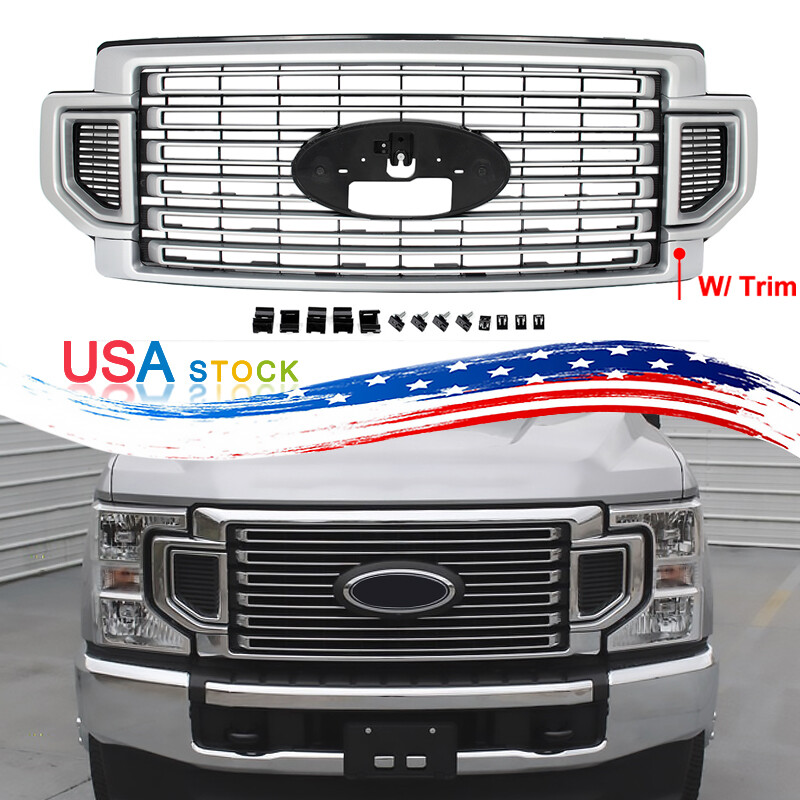 Ingot Silver Front Grille Grill Fit Ford Super Duty F-250 F-350 F-450 2020-2022