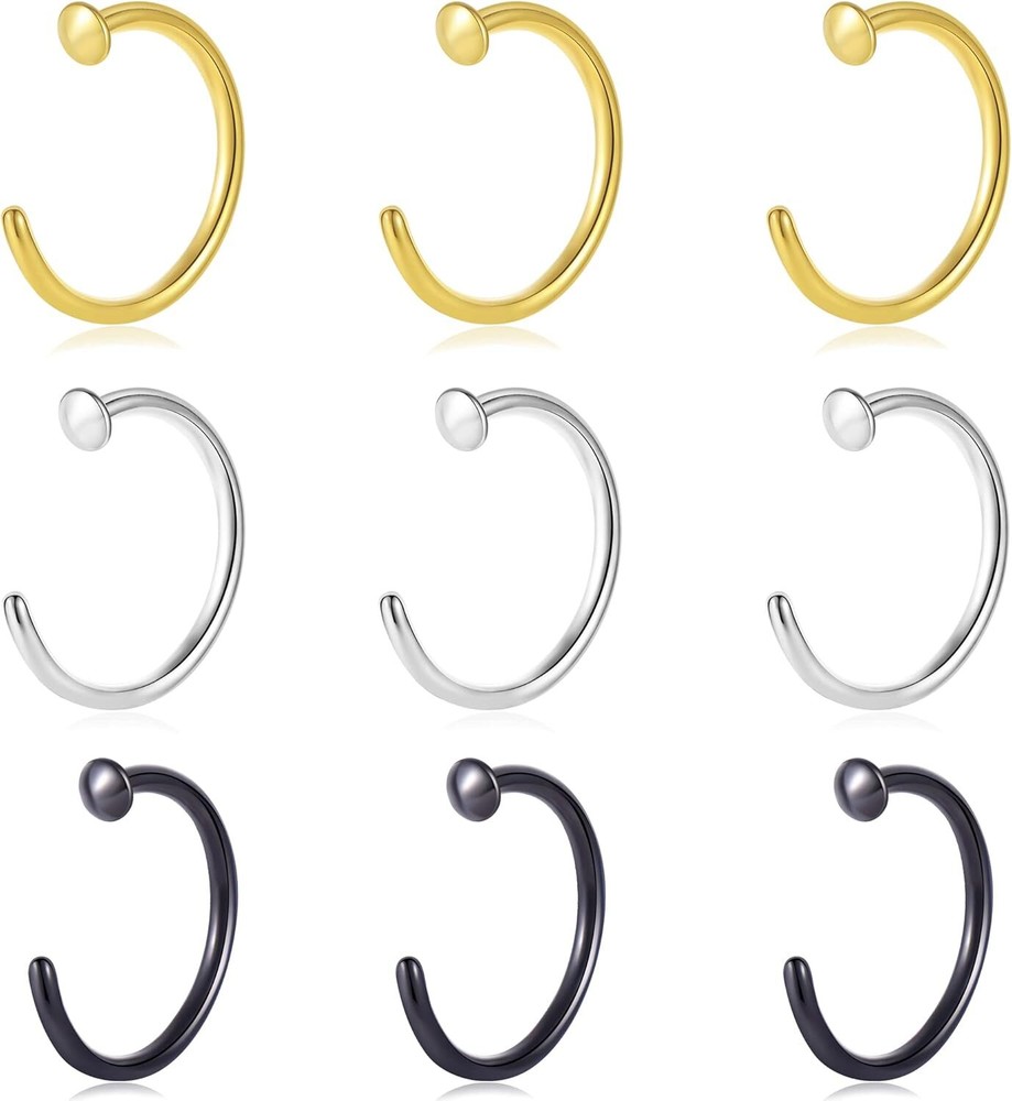 Fake Nose Ring 20G Clip On Fake Nose Rings Hoops 8mm Faux Nose Piercing Stud Non