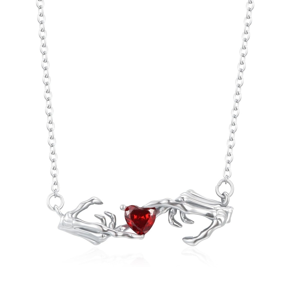 Skull Necklace for Women 925 Sterling Silver Skeleton Hand Pendant Necklace G...