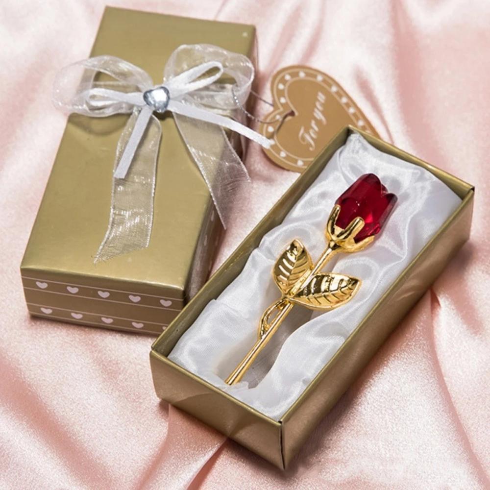 Valentines Day Gift Crystal Glass Rose Artificial Flower Silver Gold Rod Rose Fl-image
