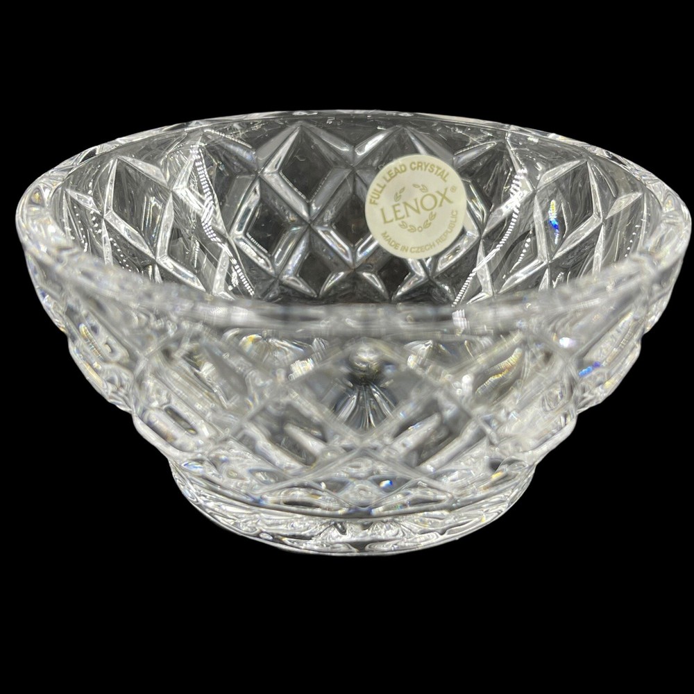 Vintage Lenox Crystal Diamond Pattern Bowl Nuts Candy Trinket Rings 3.5