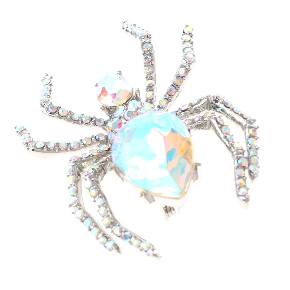 Silver Tone Metal Crystal Rhinestone Spider Brooch P1543-SAB