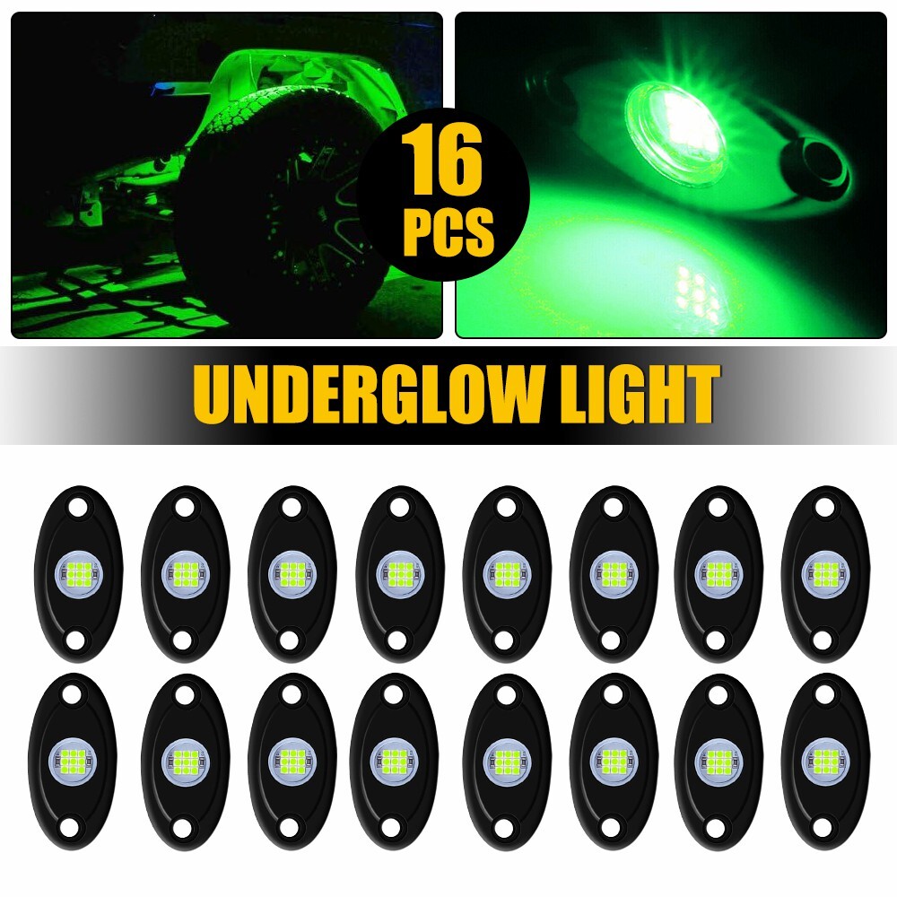 16 PCS Green Undercar LED Underglow Underbody System Light Neon Lamp Waterproof