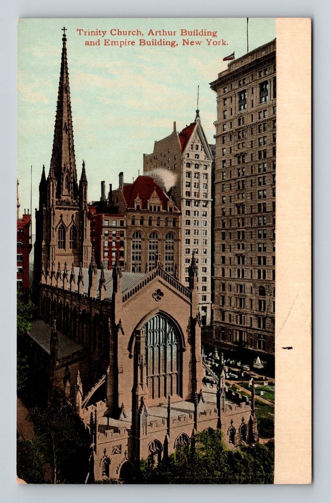 Vintage Postcard of NYC Church, Arthur & Empire Buildings in New York City