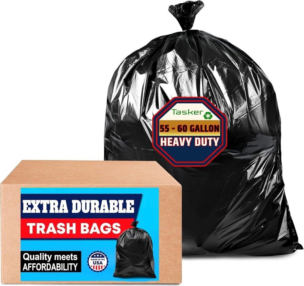 (Value Pack 100 Bags w/Ties) Large Black Outdoor T... 55-60 Gallon Trash Bags