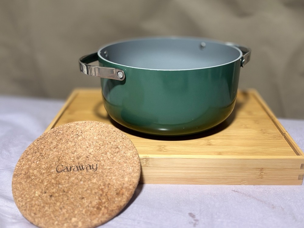 Caraway 6.5 Qt Green Nonstick Ceramic Dutch Oven with 10.5 Inch Oven-Safe Lid