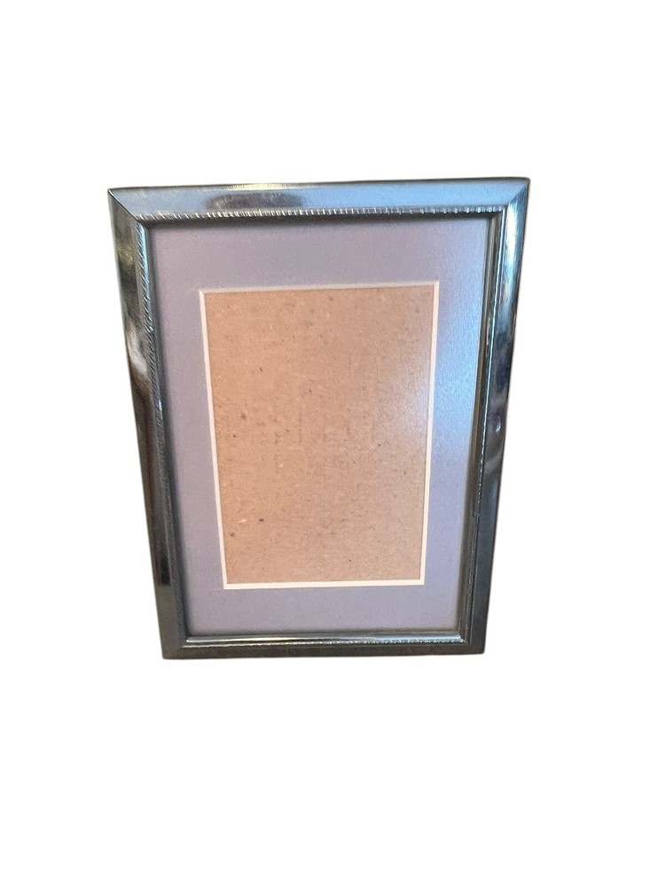 Silver Metal Matted Picture Frame W/ Gray Mat 4.5” X 3” Photo. Full Size 5” X 7”