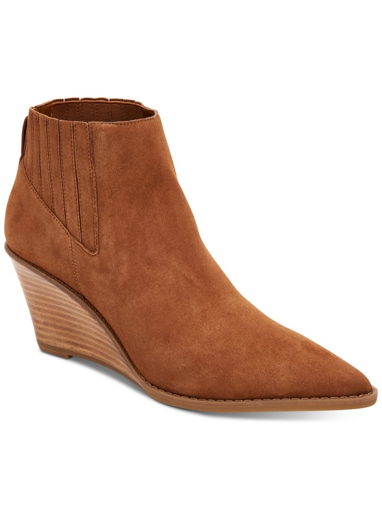 CALVIN KLEIN Womens Brown Hidden Pull Tab Tabby Wedge Slip On Leather Booties 5