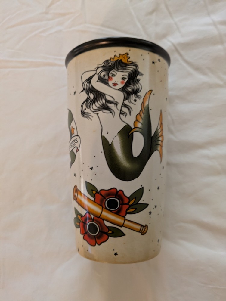 STARBUCKS Mermaid Mug~2015 Siren Anchor Ceramic Travel Tumbler w Lid~Sailor~12oz