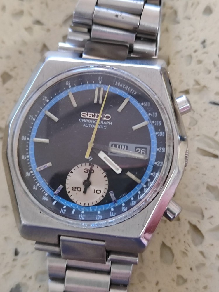 1975 SEIKO 6139-7080 Chronograph Black Working Vintage Watch