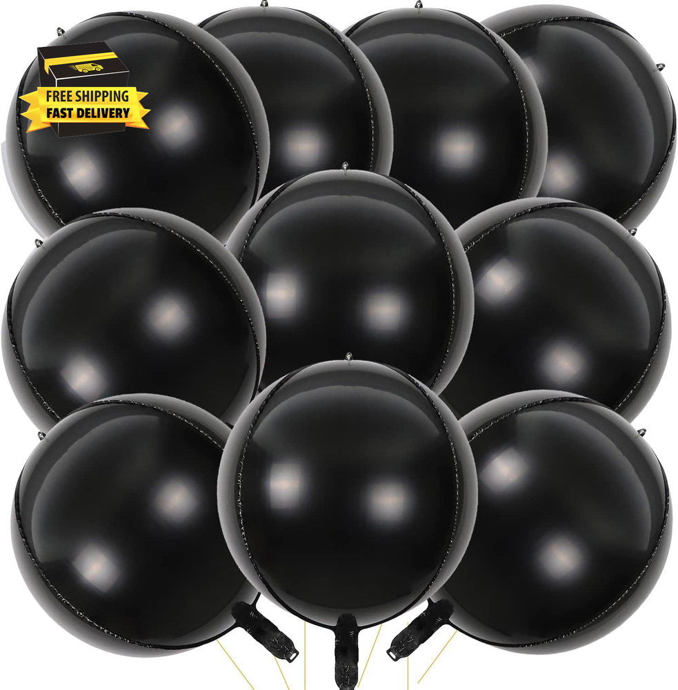 10 Pcs 22 Inch Black Mylar Balloons, Large 4D Giant round Foil Balloon Big Mirro