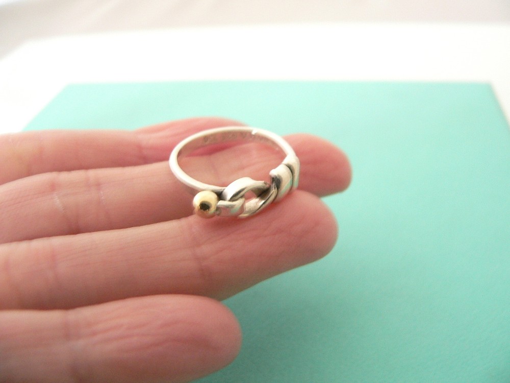 Tiffany & Co Silver 18K Gold Love Knot Ring Hook Stacking Band Sz 6 Gift Classic