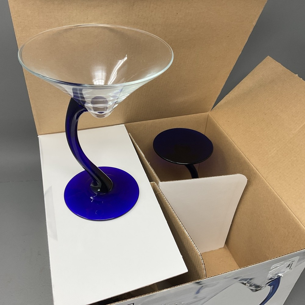 Libbey 6.5oz Cobalt Blue Swerve Martini Glasses Set of 4