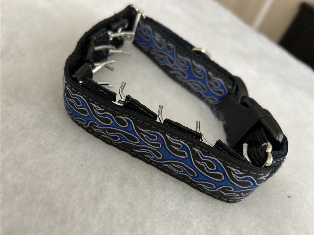Blue Black Martingale Dog Prong Collar with Detachable Prongs & Quick Release Clasp