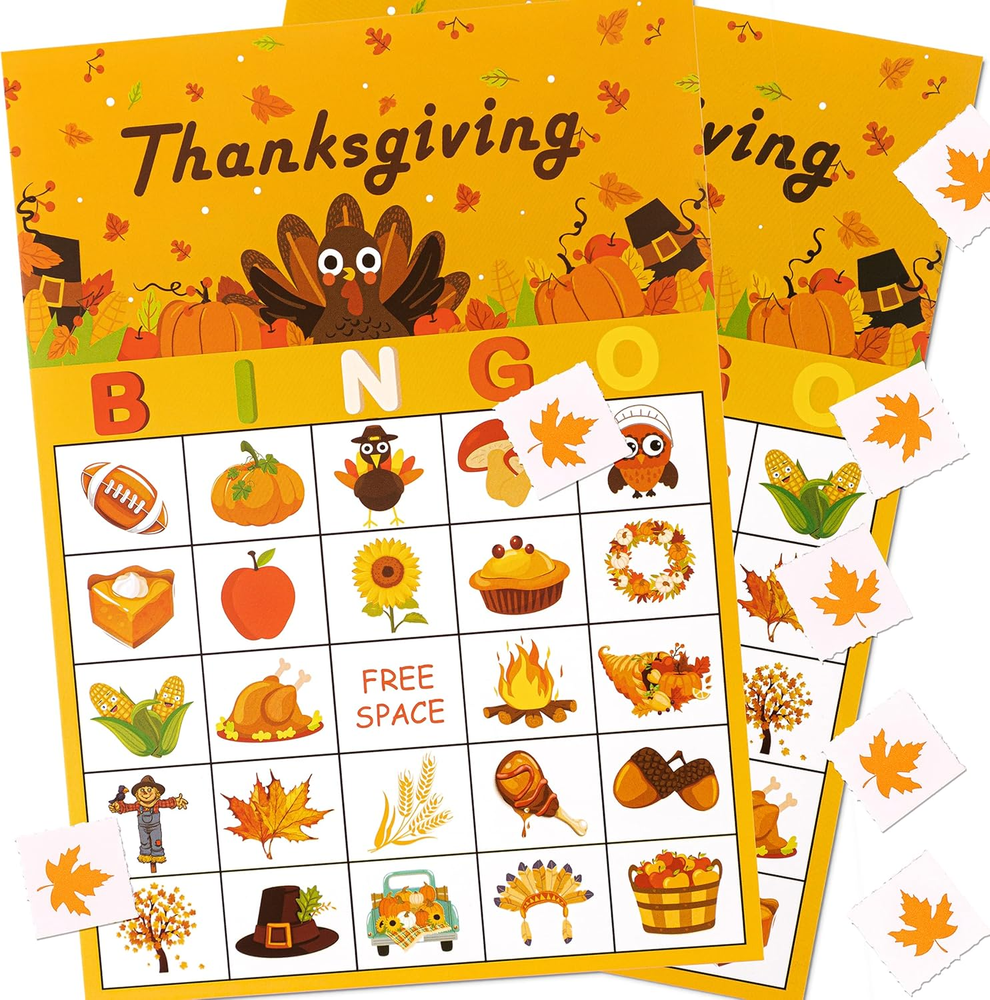 32 Players Thanksgiving Games Fall Bingo Cards for Party Supplies Decorations