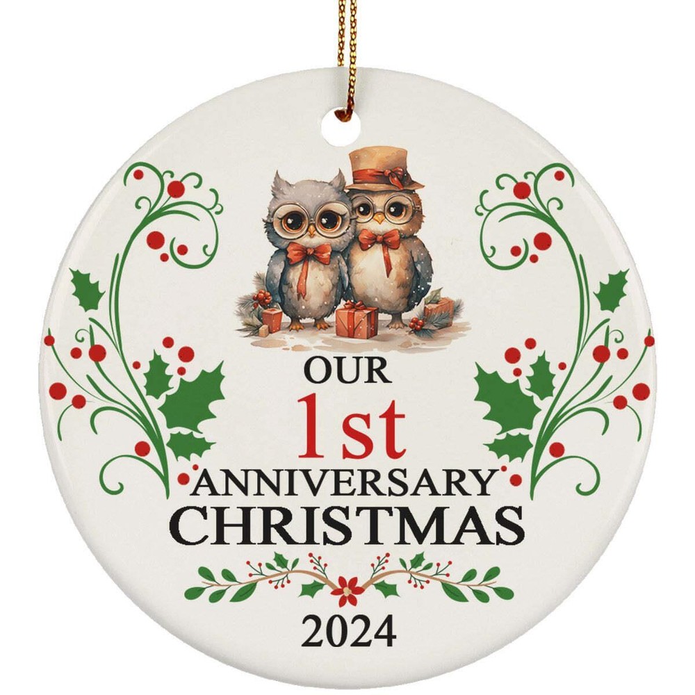 Vintage Owl Couple Ornament Our 1st Anniversary Christmas 1 Year Together Gift
