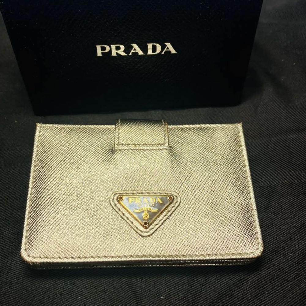Prada Saffiano Gold Leather Accordion Card Holder Pre-Owned