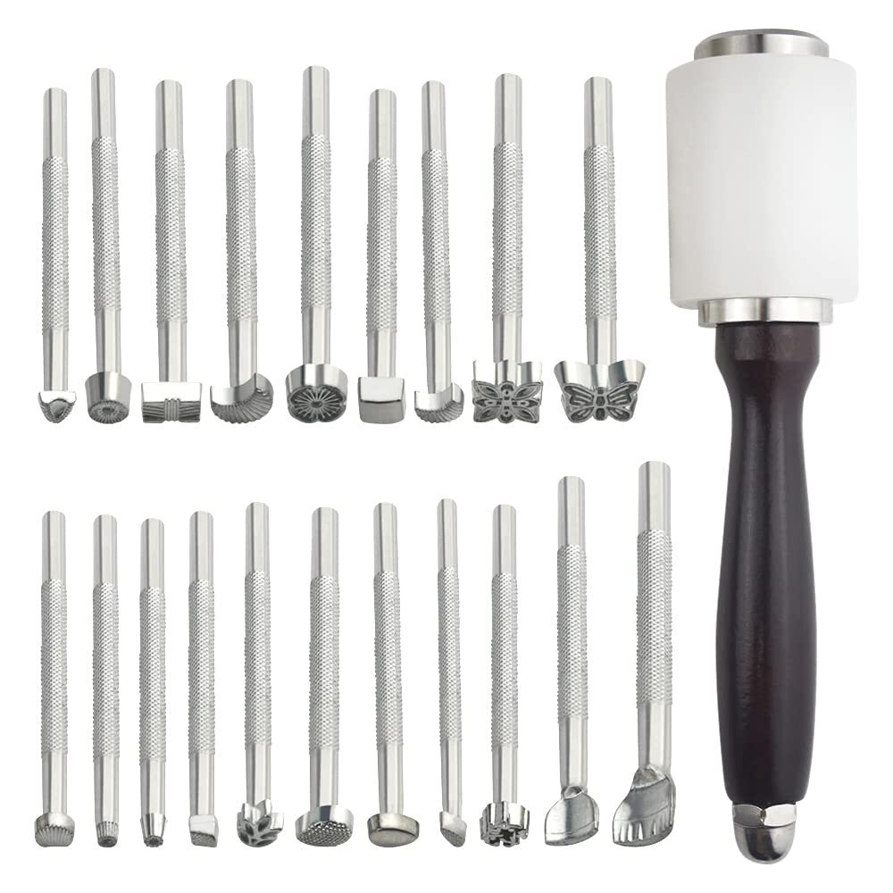 21PCS Saddle Making Tools Kit Leather Stamping Tool Kit Leather Craft Carving...