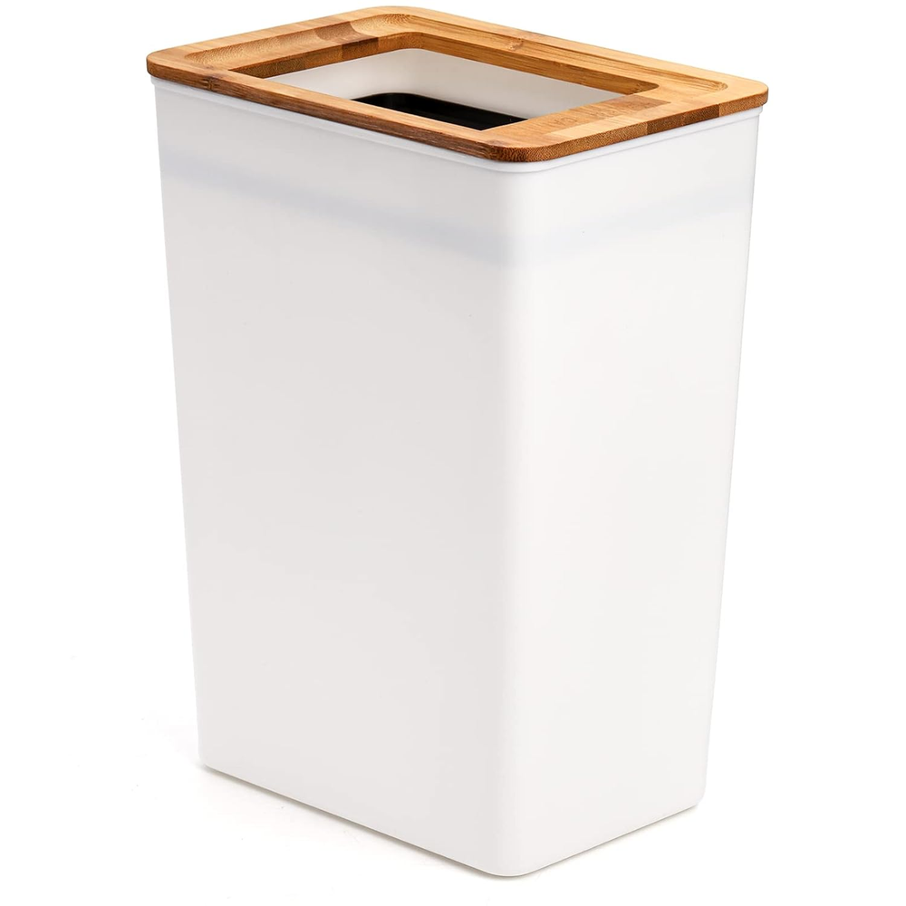 Plastic Slim Trash Can, 2.4 Gallon White Garbage Container, Little Wastebasket G