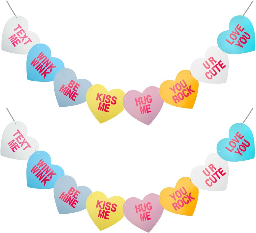 [Pack of 2]Valentines Day 2] Conversation Hearts Banner, Pink, White