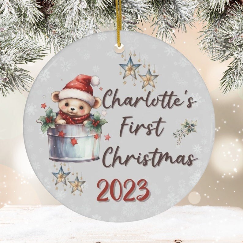 Baby's First Christmas Ornament With Name Personalized Cute Children Holiday ...
