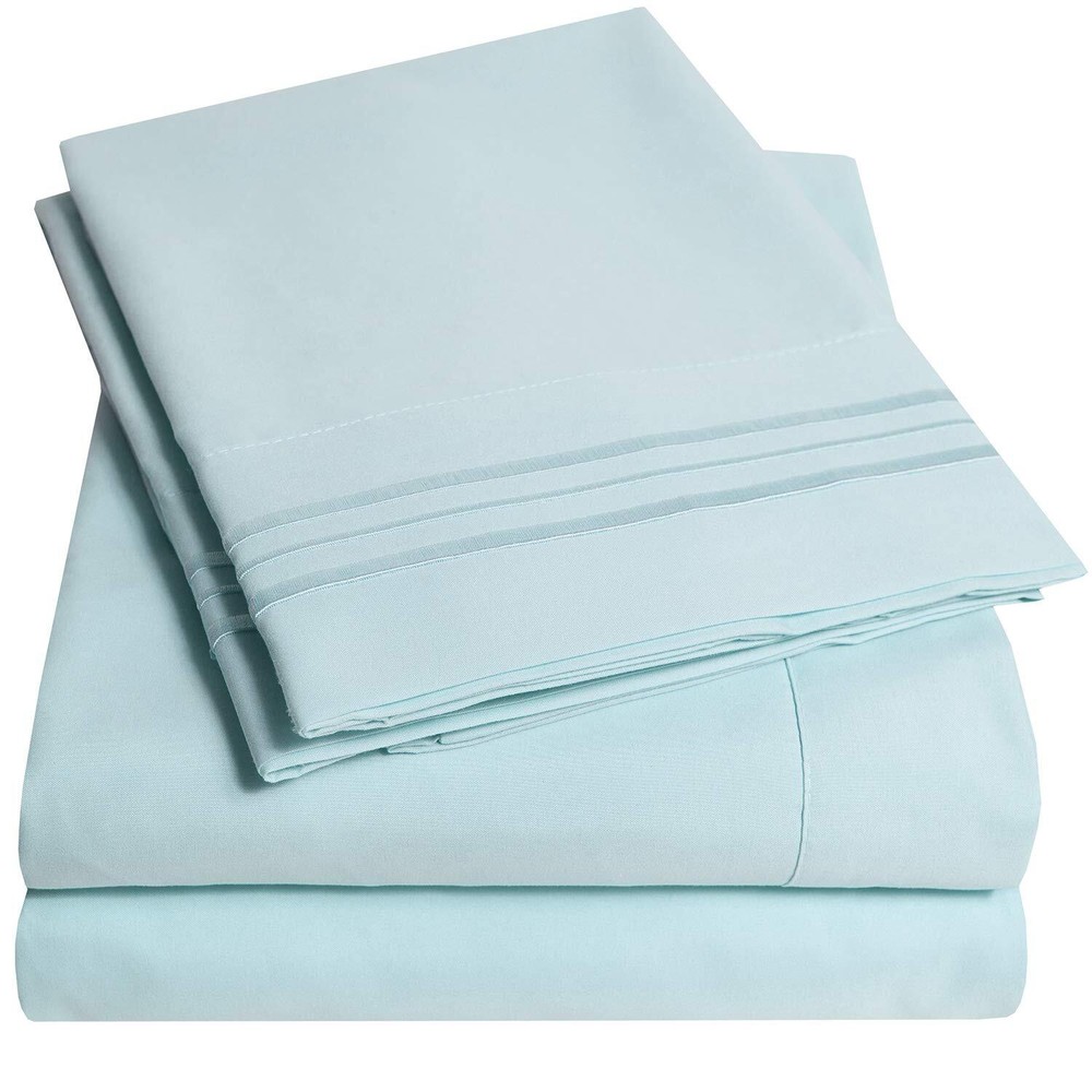 1500 Supreme Collection Extra Soft RV Short Queen Sheets Set Light Blue  Luxury
