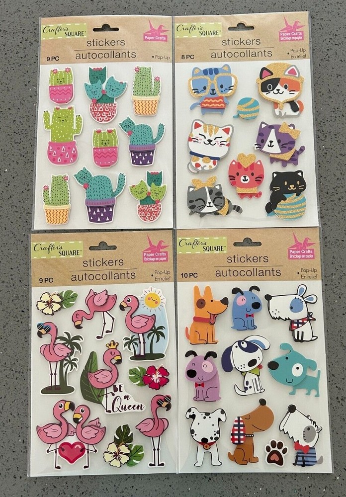 Crafters Square Pop Up Animal Stickers New 8 - 10 Piece Accents Sealed Package