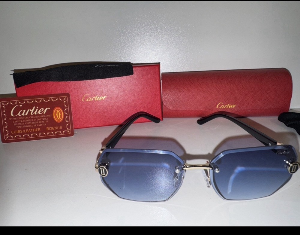 Cartier Big C Diamond Cut Blue Frameless Lens