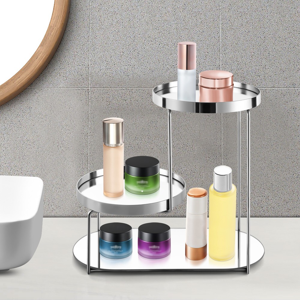 Silver Makeup Organizer Rack for Bathroom Countertop Display