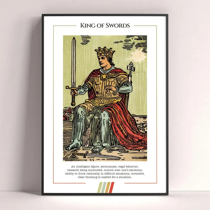King of Swords Tarot Card Poster, Tarot Art Print, Tarot Card Printable Poster