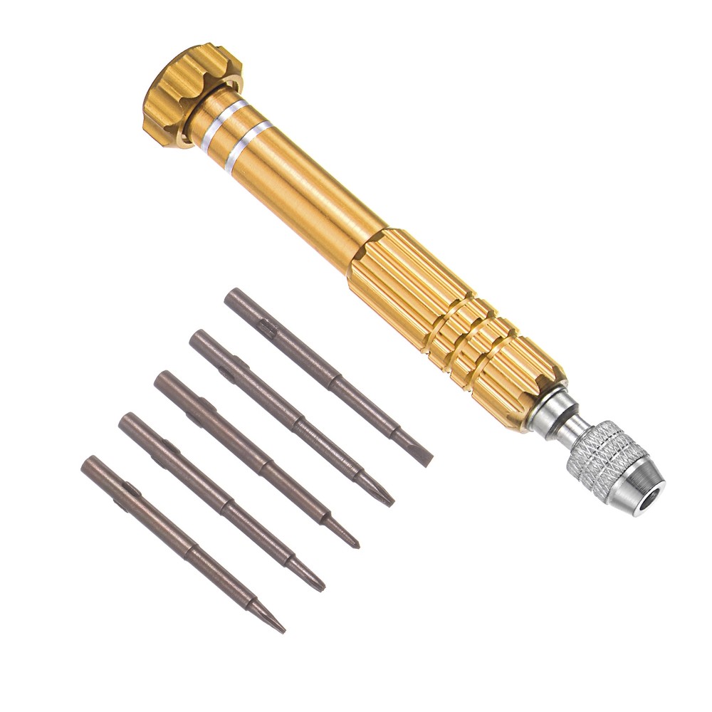 6 Pcs Screwdriver Set 1.5mm Phillips 2mm Slotted 0.8mm Star T5 T6 Torx Golden