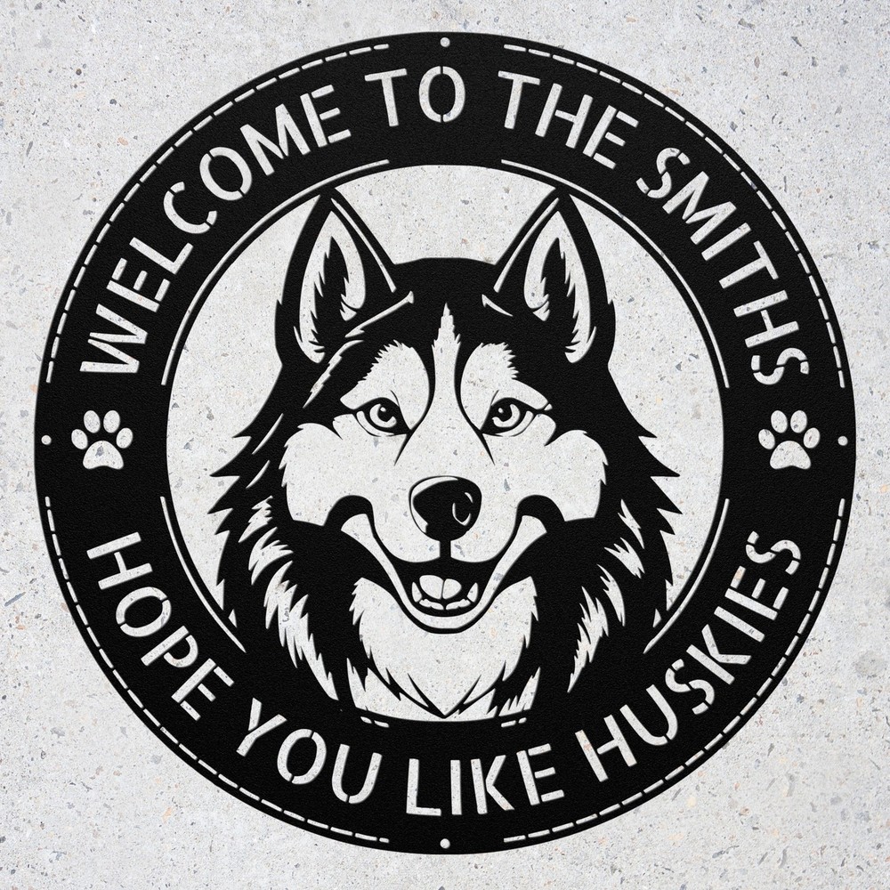 Personalized Husky Dog Metal Sign Custom Family Name Wall Art Snow Wolf Decor