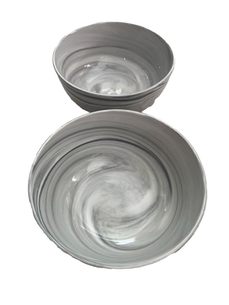 Lenox Gray Marble Wave Porcelain Bowls 5 1/4” Set Of 2 Microwave/ Dishwasher