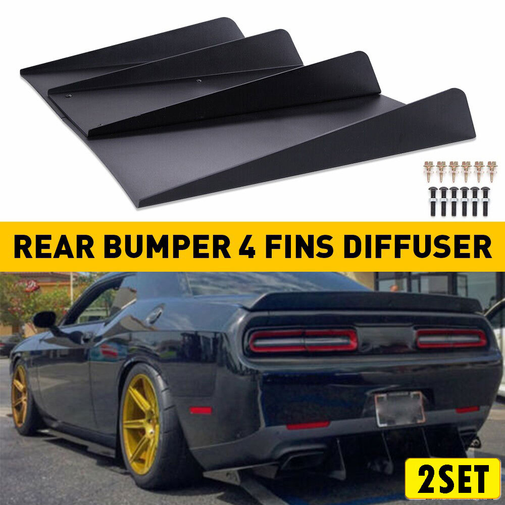 2X Rear Diffuser 4 Fins Bumper Splitter Chin Spoiler Lower Lip Universal Car Tru