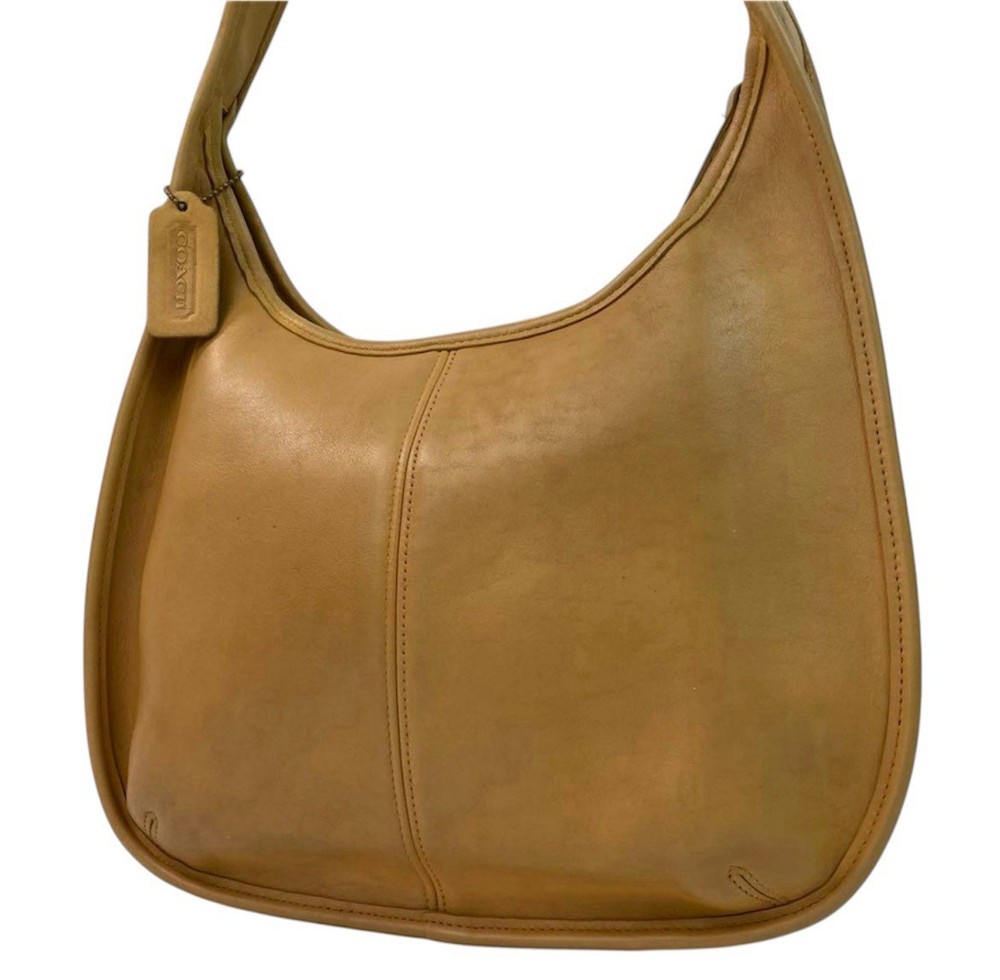 Vintage COACH Ergo 9025 Yellow Brown Leather Shoulder Bag