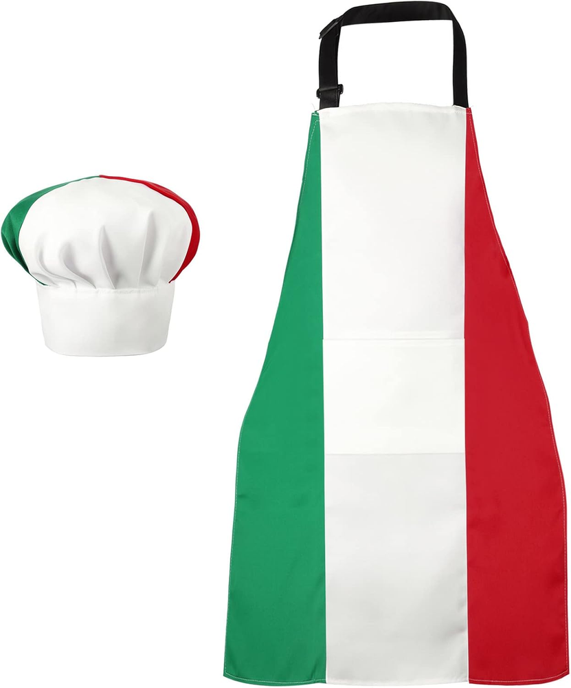SATINIOR Chef Hat and Apron Italian Flag Patriotic Fabric Adjustable Baking with