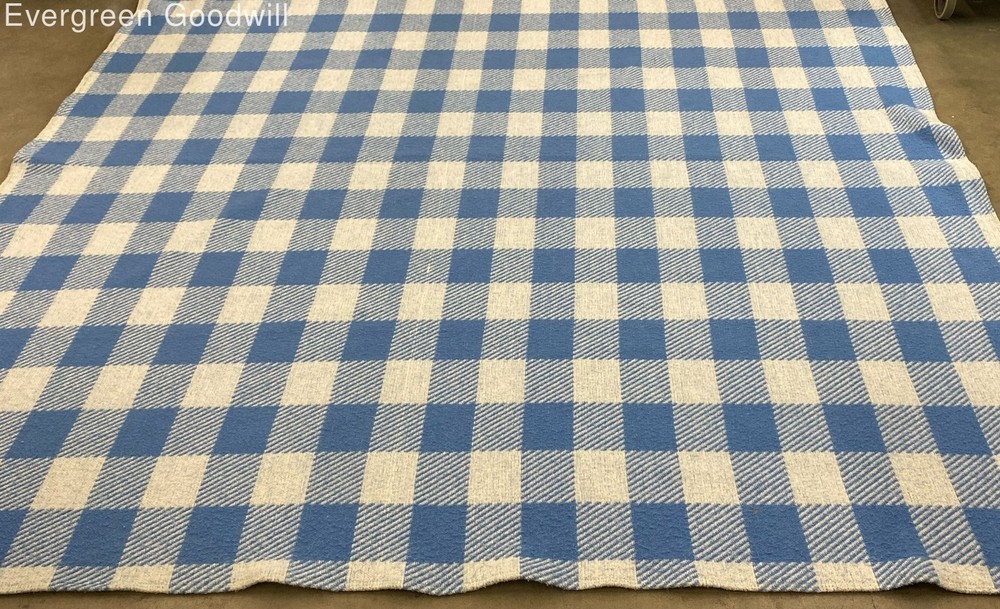 Poyet Motte Blue White Check Queen Blanket Throw 86x90 Soft Cozy French Design