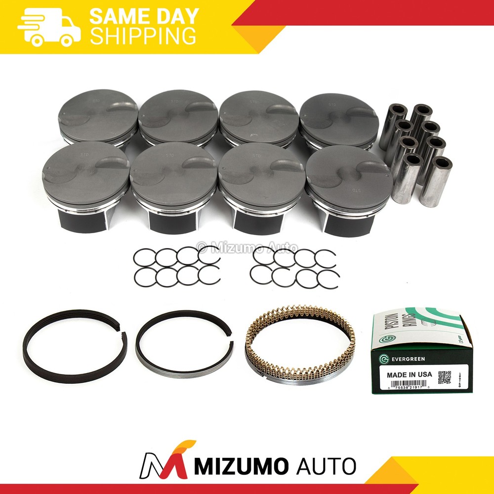 Pistons with Rings for 10-13 Cadillac Escalade Chevy GMC 6.2L V8 OHV Engine