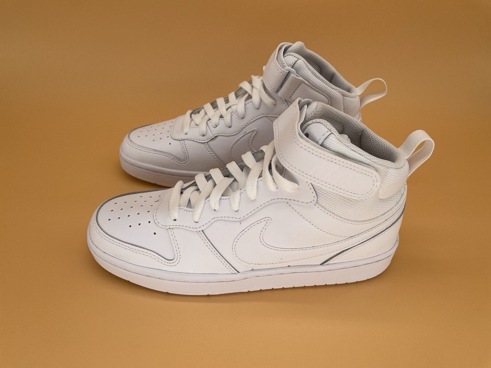 Sz 6.5 Youth Nike Court Borough Mid 2 (GS) Triple White Basketball Sneakers NEW