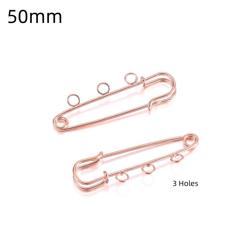 10Pcs 50mm Rose Gold Safety Pins with 3 Holes for Sewing and Crafts