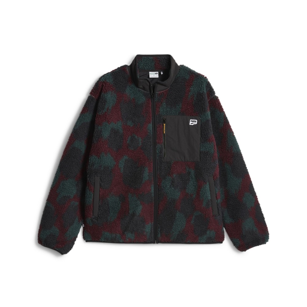 PUMA Downtown Graphic Sherpa Full Zip Jacket for Men in Black Blue Red Casual Athletic Style