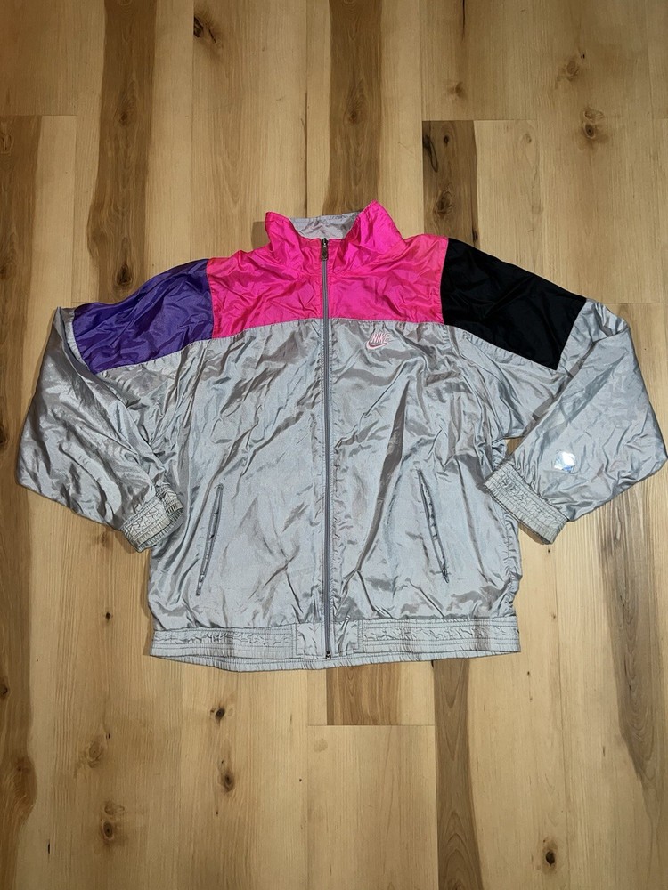 vintage 90s' Nike Windbreaker Jacket Purple Pink Gray Colorblock Retro Medium
