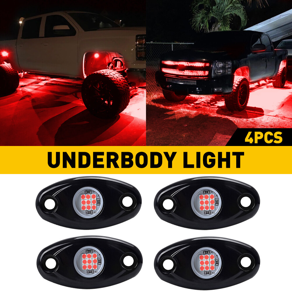 Red LED Rock Lights Pods 4 Underbody Light For JEEP Offroad Truck UTV ATV Boat