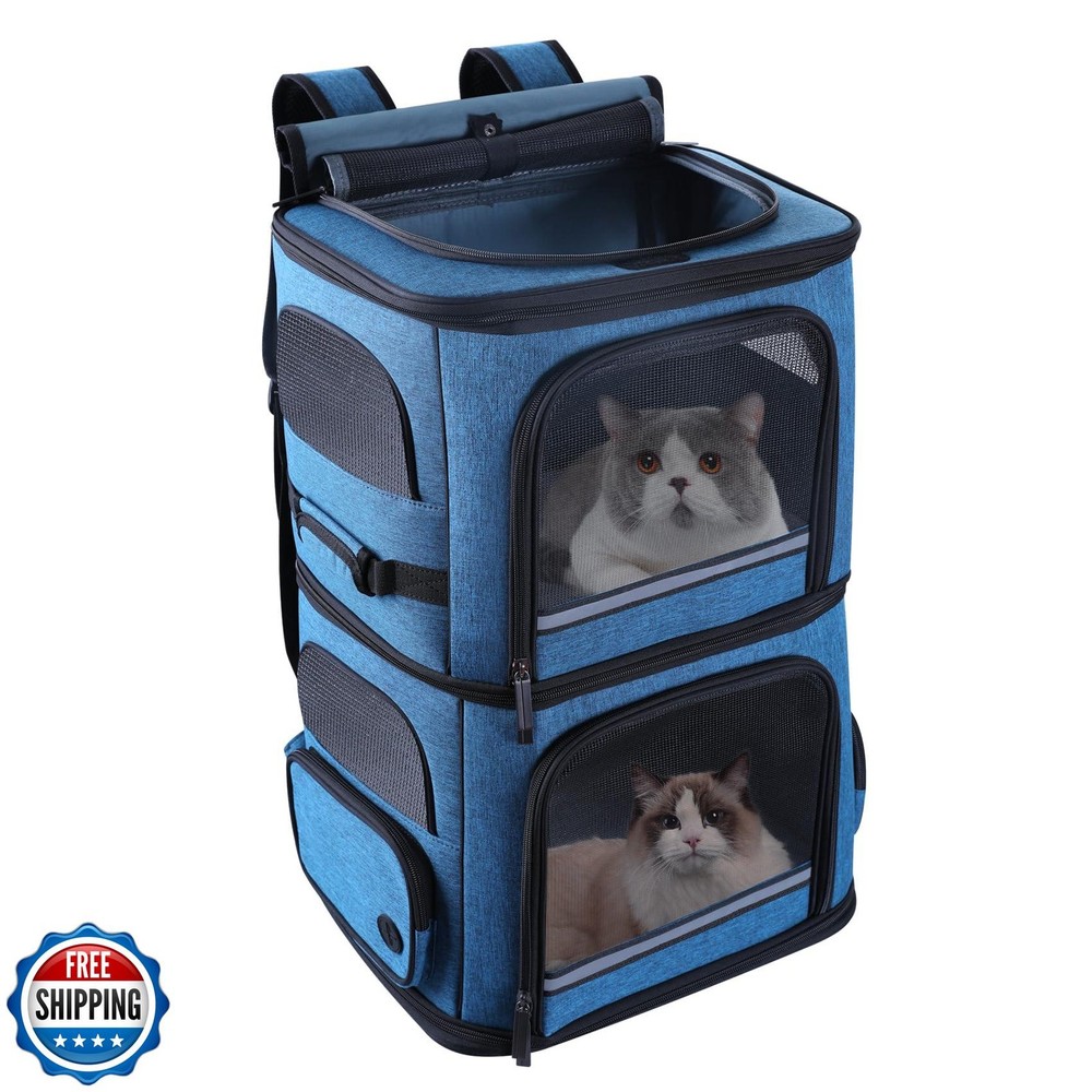 Double Cat Carrier for 2 Cats & Medium Dogs - Durable Pet Backpack with Ventilation-image