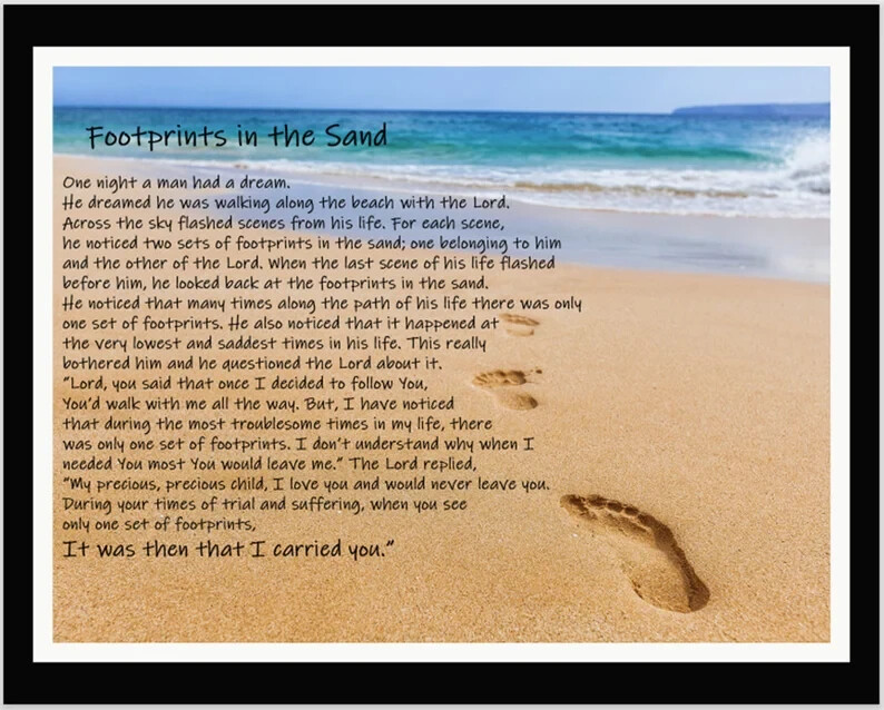 New 35x44 Footprints in the Sand Religious Cotton Fabric Panel