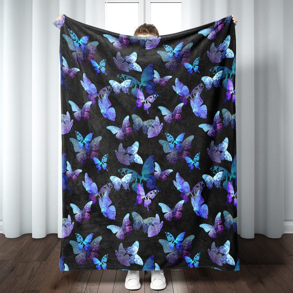 Butterfly Blanket Blue and Purple Super Soft Warm Butterfly Throw Blanket - L...