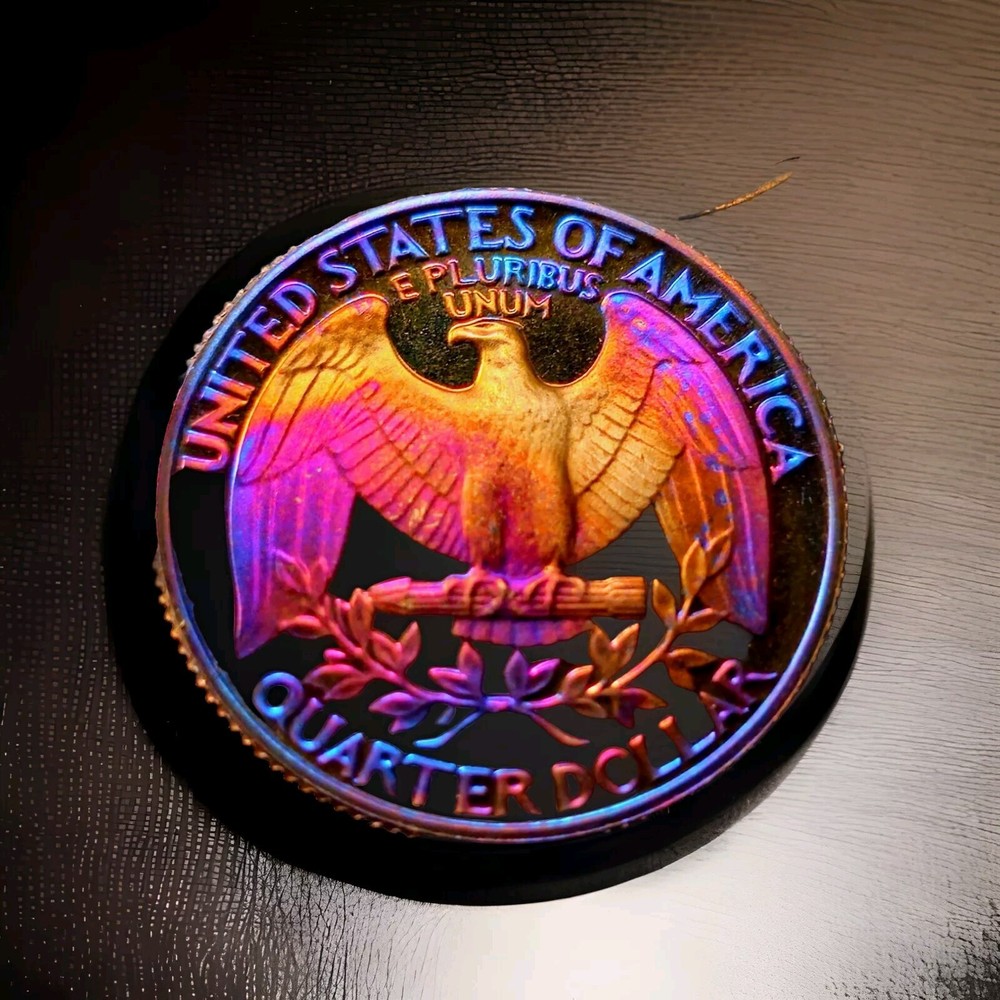DCAM 1982 S Proof Washington Quarter Artistically Rainbow Toned BRIGHT