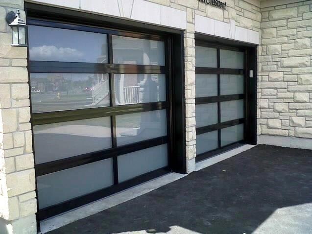 Full View Garage Door 9 ft By 7 ft Anodized Matt Black Frame With Frosted Glass
